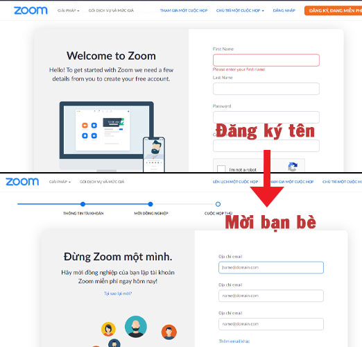 điền thông tin cá nhân tại Zoom
